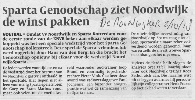 Bekerwedstrijd VV Noordwijk – Sparta Rotterdam